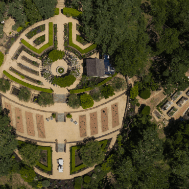 Aerial view of English garden converted to a succulent garden