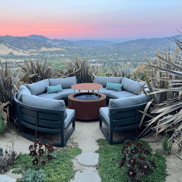 fire pit area with plants for privacy after wildfire rebuild